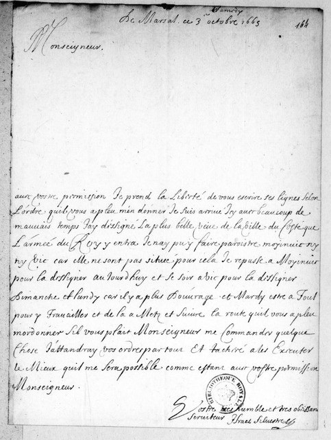  Lettre de Israël Silvestre à Colbert de Marsal - Document 1